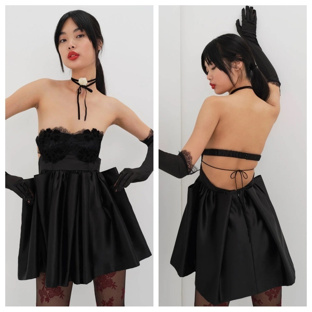 For Love and Lemons Virginia Lace Pleated Bustier Strapless Mini Babydoll Dress